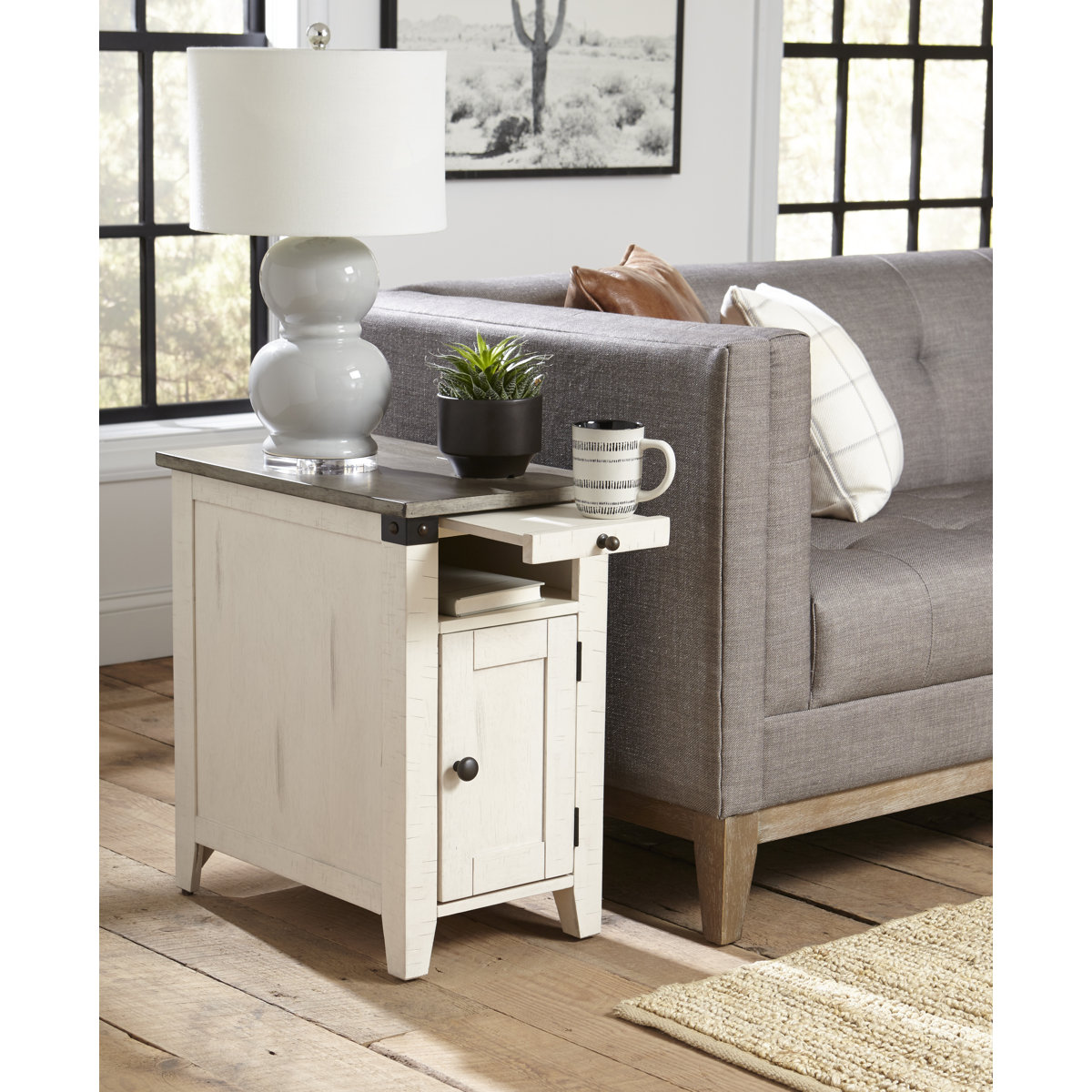 Gracie Oaks Ashworth Tray Top End Table with Storage and BuiltIn